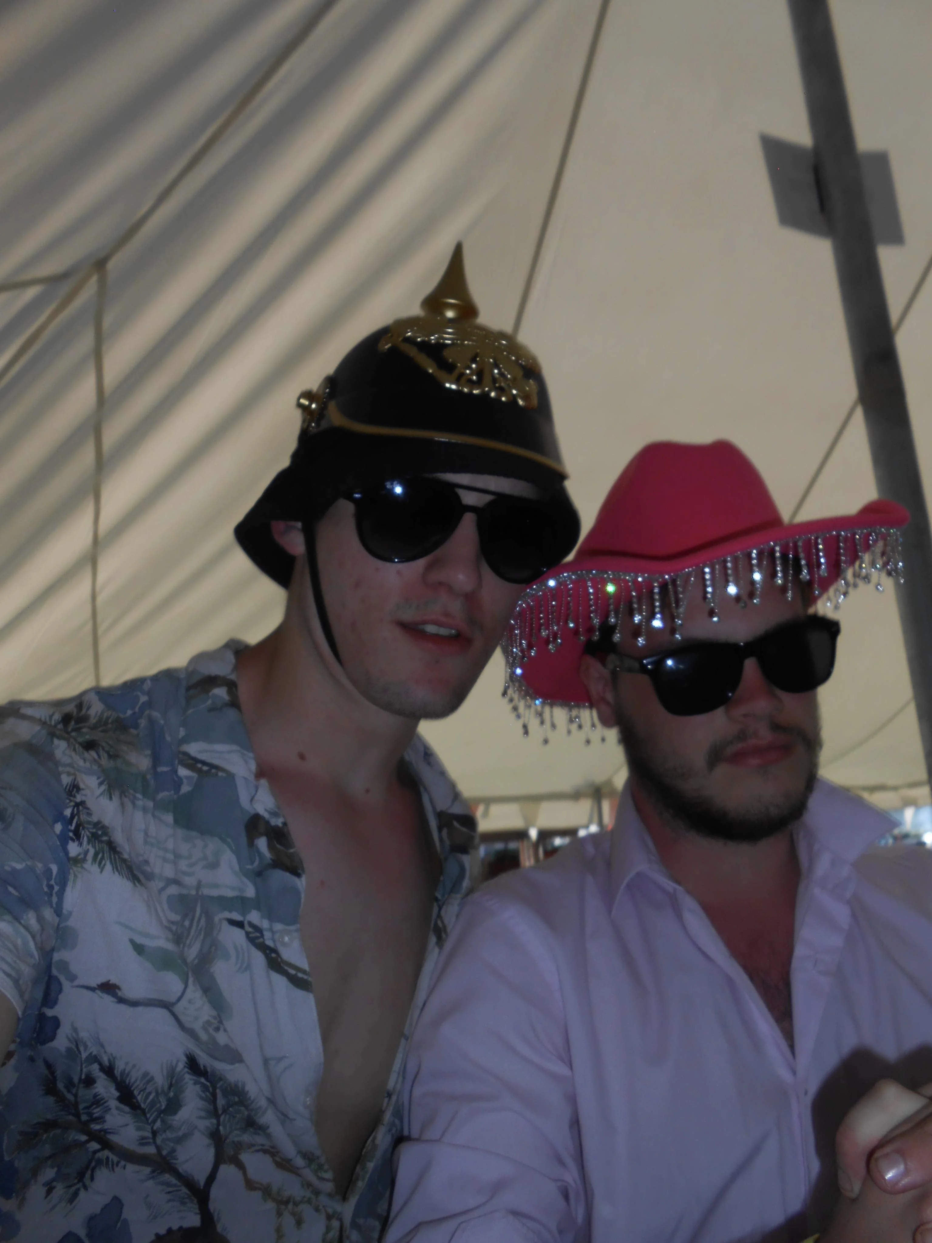 Ryan and Korben getting tipsy in the beer tent