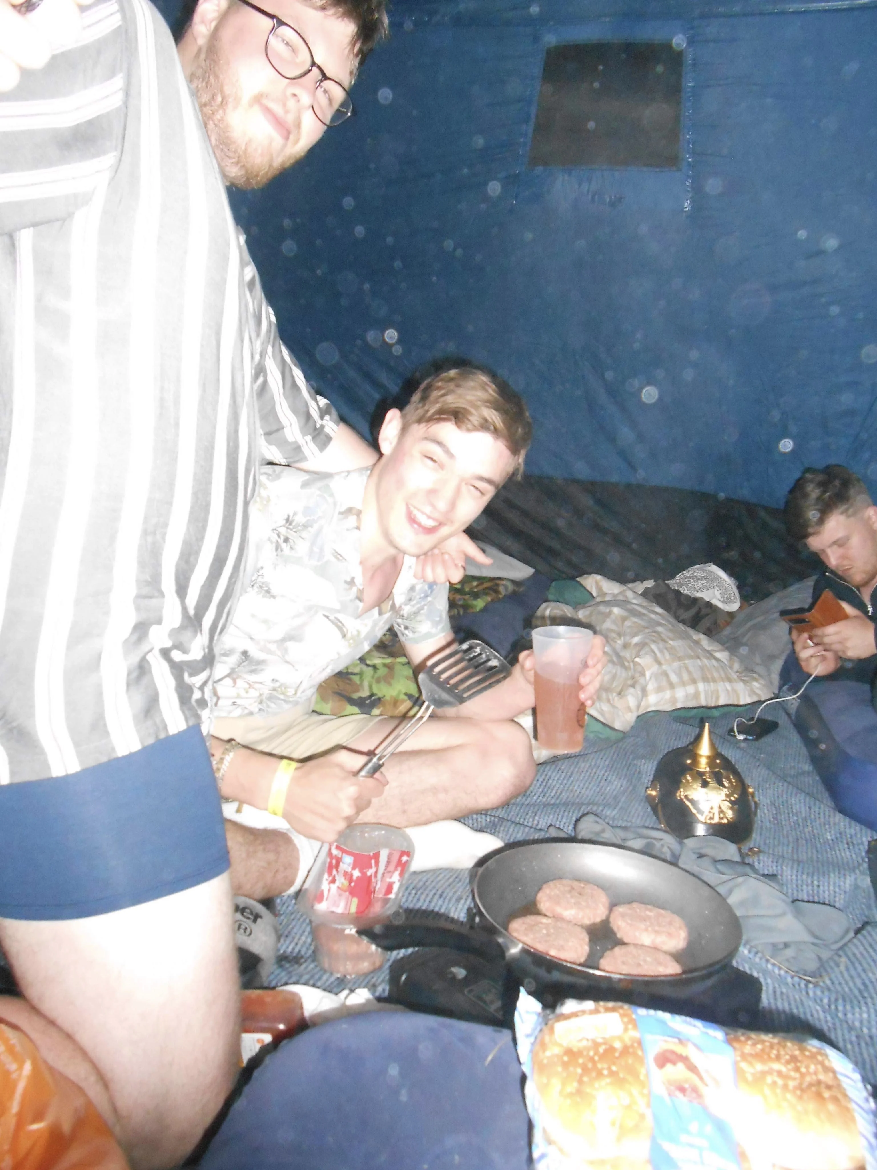 Ryan cooking inside the tent to keep everyone fed and warm