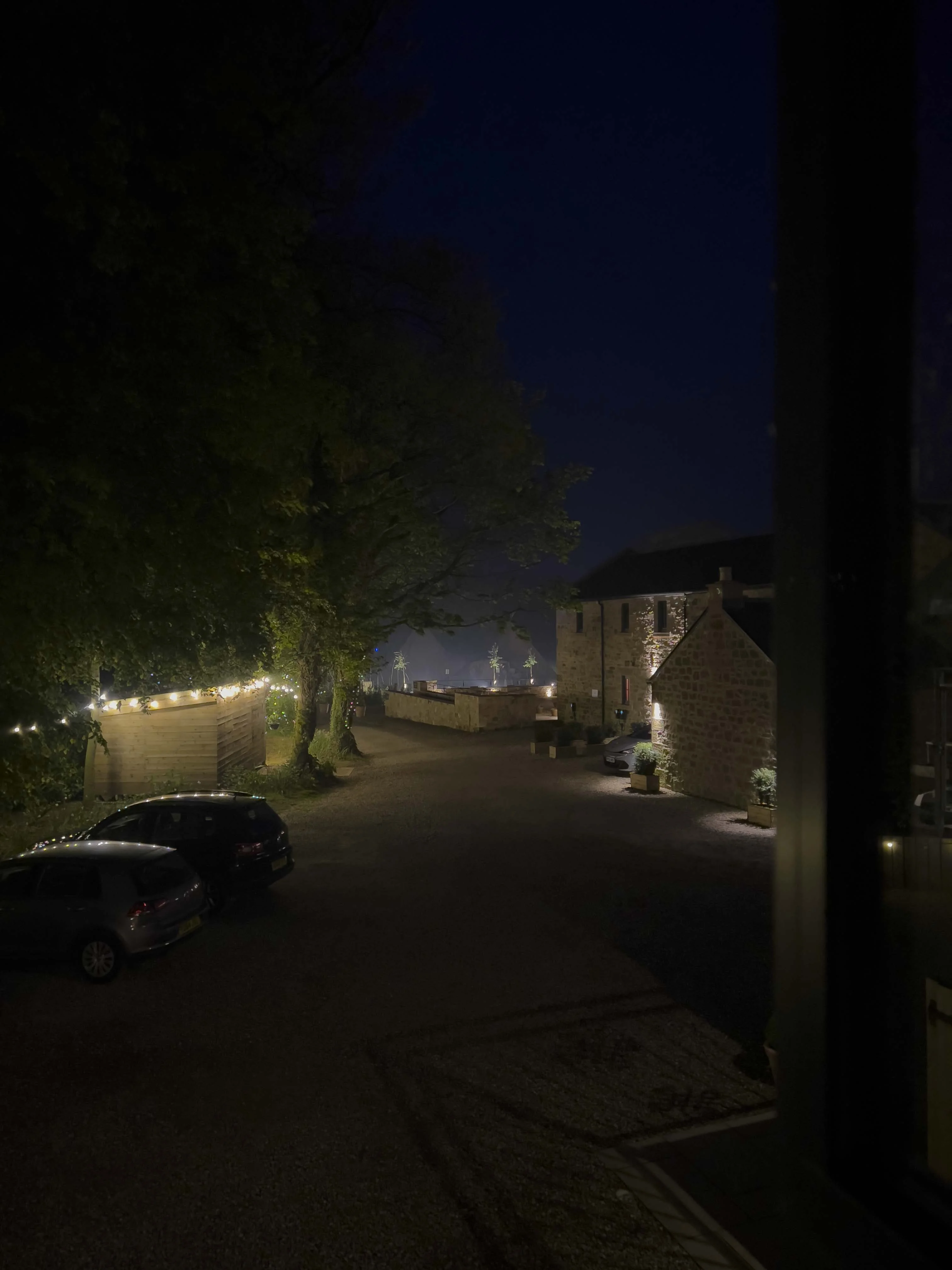 Night time views of the grounds