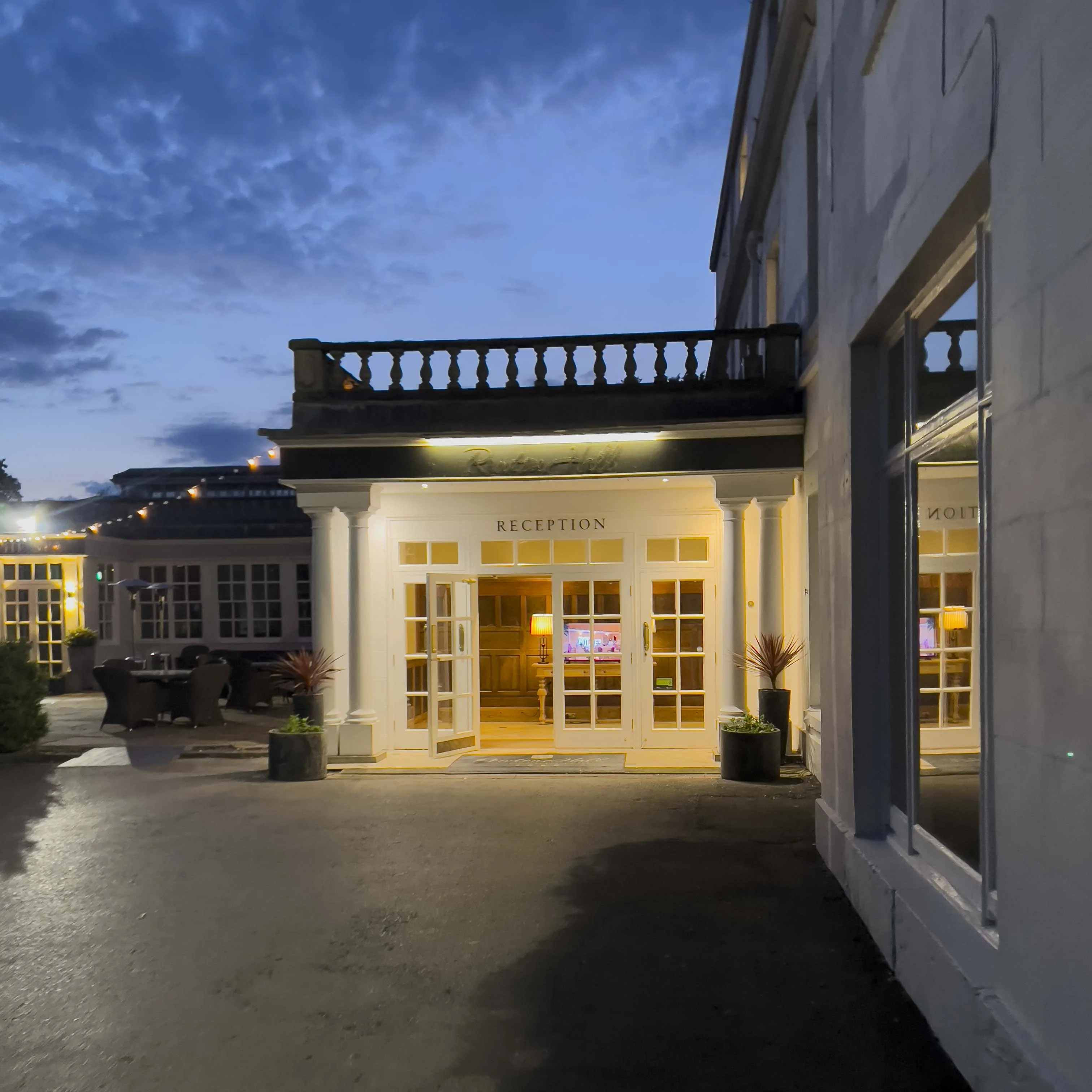 Entrance views of the Rowton Hall Hotel and Spa